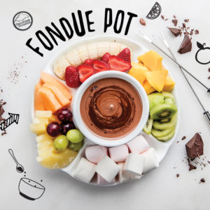 MELTED CHOCOLATE AND FRESH FRUITS IN A POT